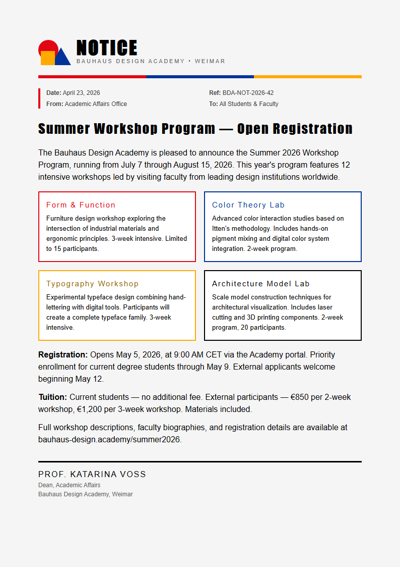 Bauhaus Revival Notice